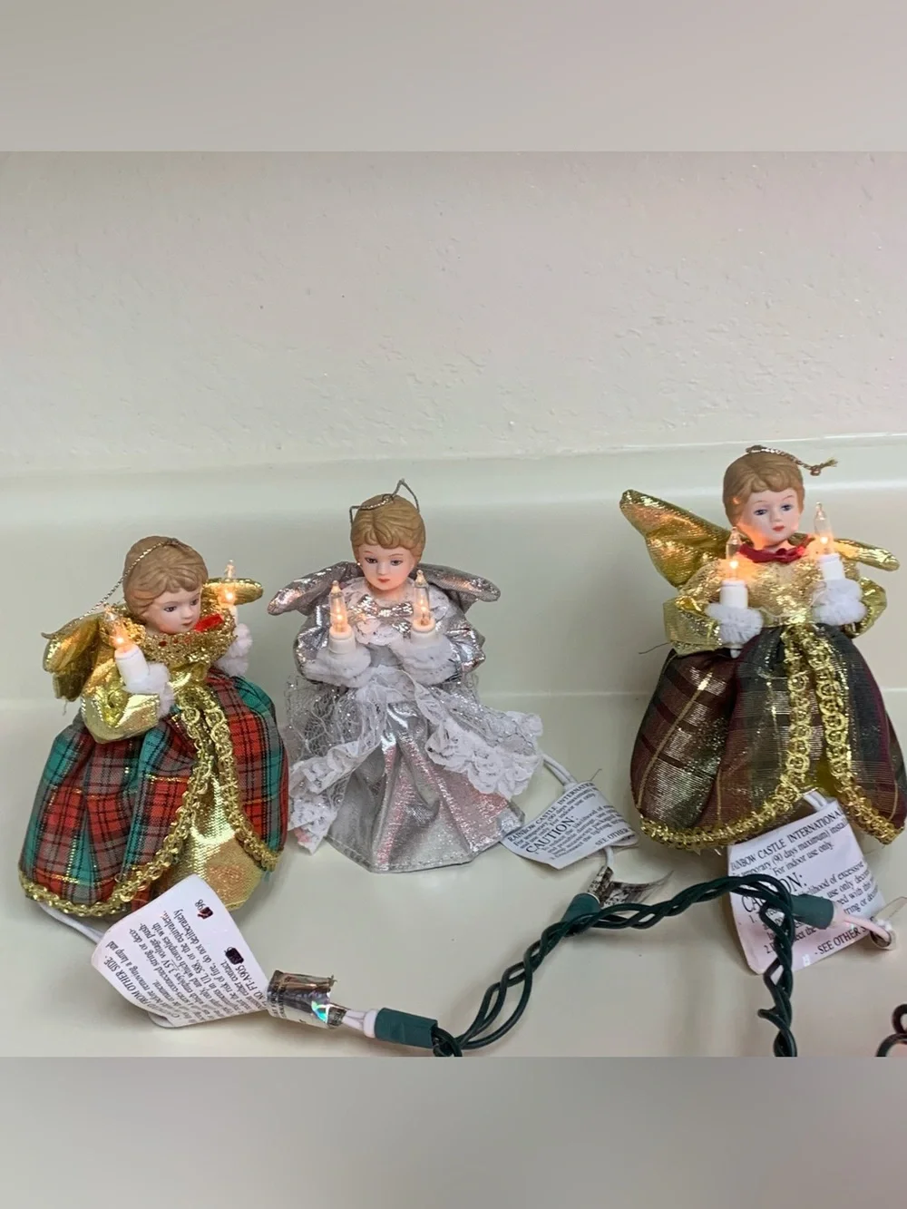 3 Trim A Home Angel Mini Tree Topper Pigtail Light Up Ornaments Kmart 5” Vtg